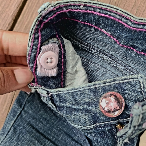 Levi's Baby Girls Flare Jeans Bottoms Blue W/Pink Buttons Sz 12 Months NWT - Picture 7 of 12